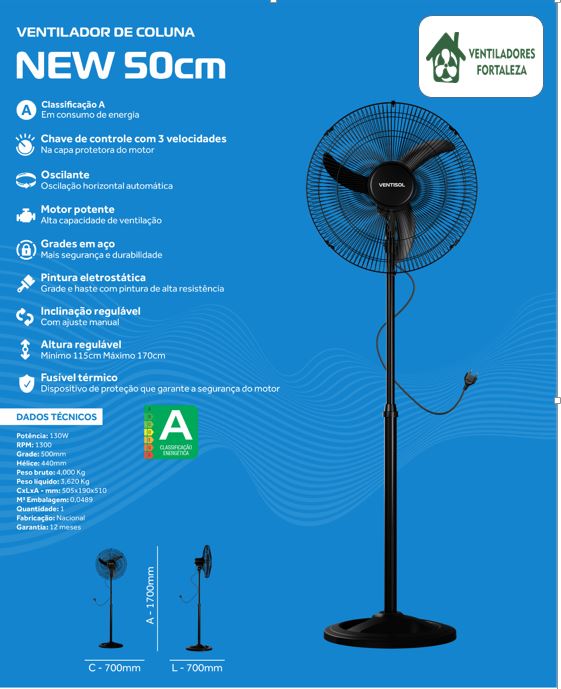 Ventilador De Coluna New 50cm Preto 220V