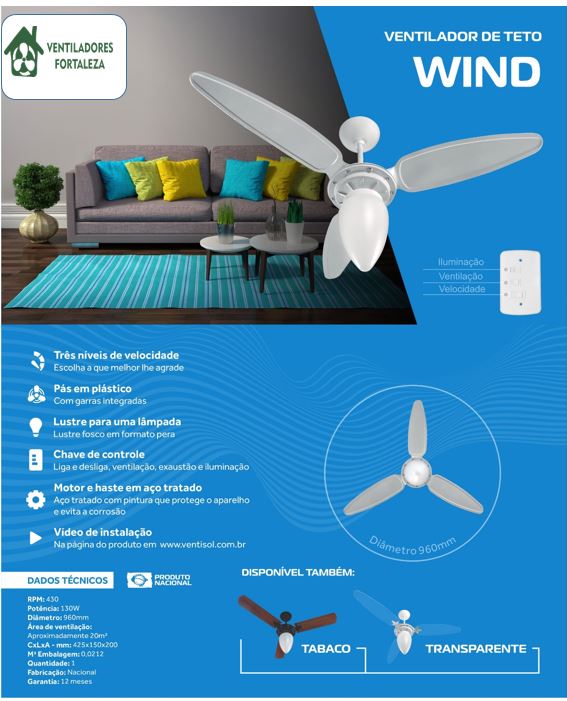 Ventilador de Teto Wind Inverter Branco 127/220V
