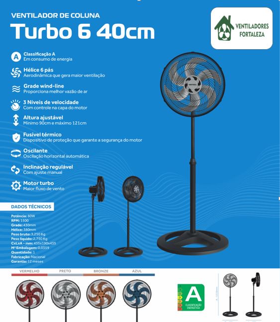 Ventilador de Coluna 40cm Azul 220V